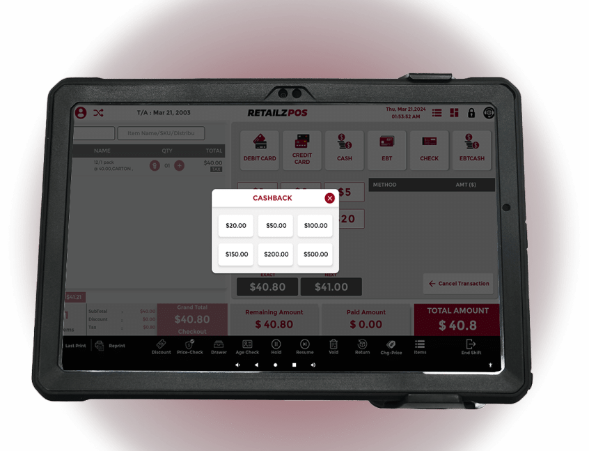 RetailzPOS Cashback feature